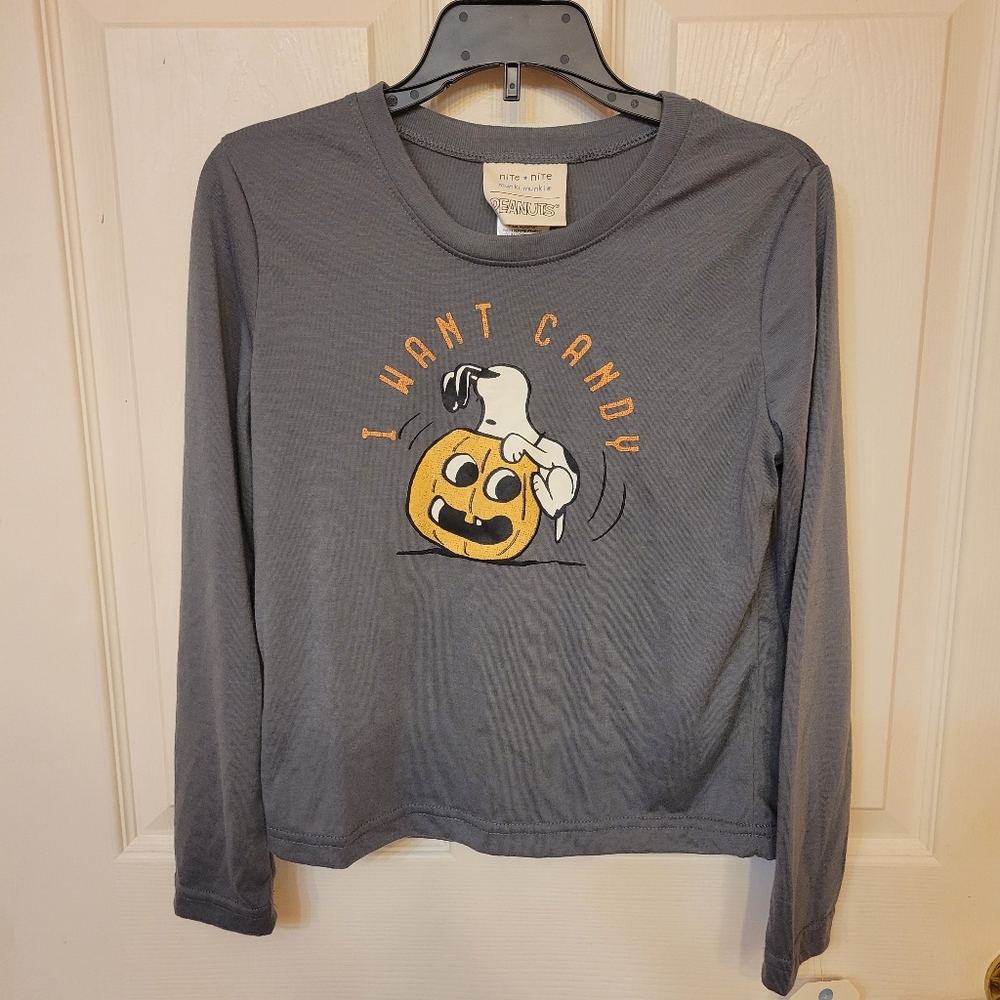 Munki Munki Kids Vintage Snoopy & Friends Halloween Pumpkin Pajama Shirt Gray